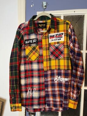 Panelled Plaid Patchwork Button-Down Shirt - Yellow/Red/Green